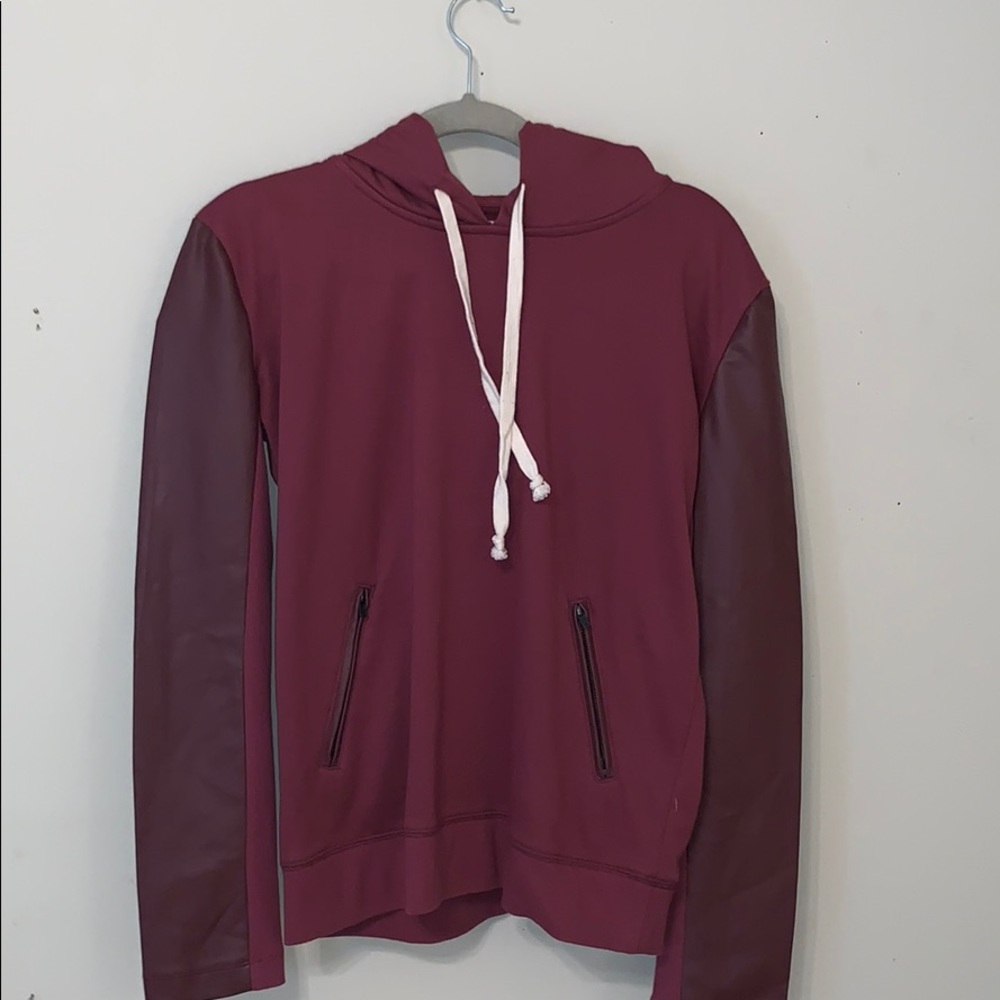 Burgundy Hoodie w/ Vegan Leather Sleeve Detailing
